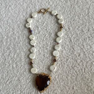 Elegant Heart Pendant Necklace with White and Gold Accents